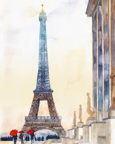 Париж Эйфелева башня акварель