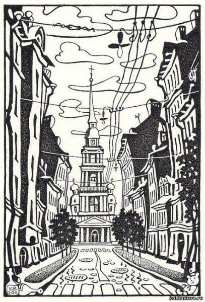 Линогравюра архитектура Питер