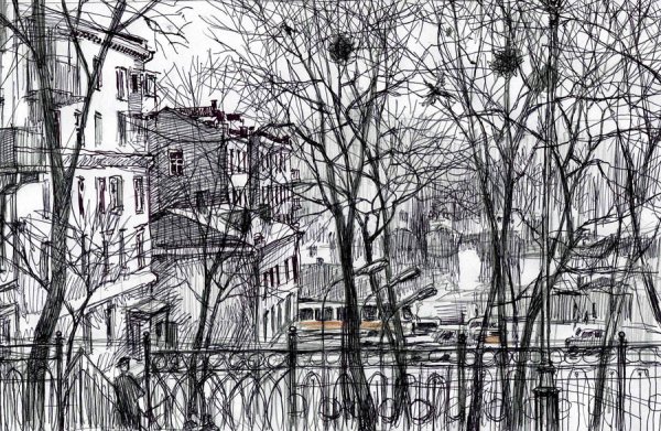 Городской пейзаж тушью