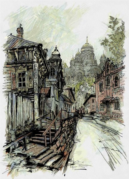 Городской пейзаж в графике