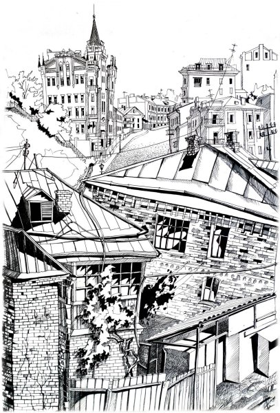 Городской пейзаж в графике