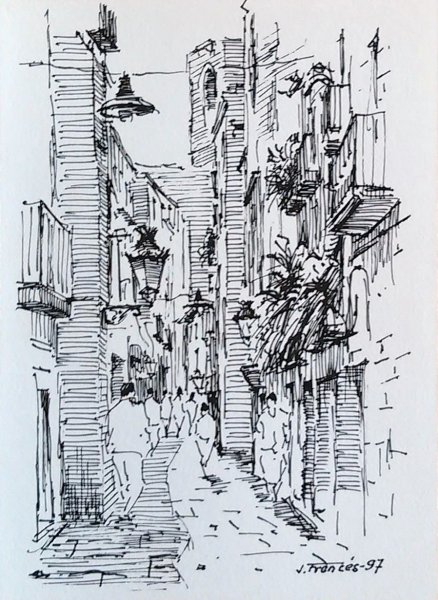 Архитектурный пейзаж тушью