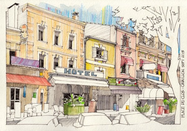 Городской пейзаж цветными карандашами