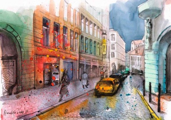 Линейная перспектива городской пейзаж