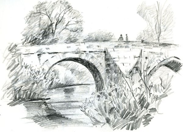 Графический пейзаж с мостом