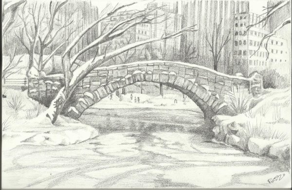 Пейзаж парка карандашом