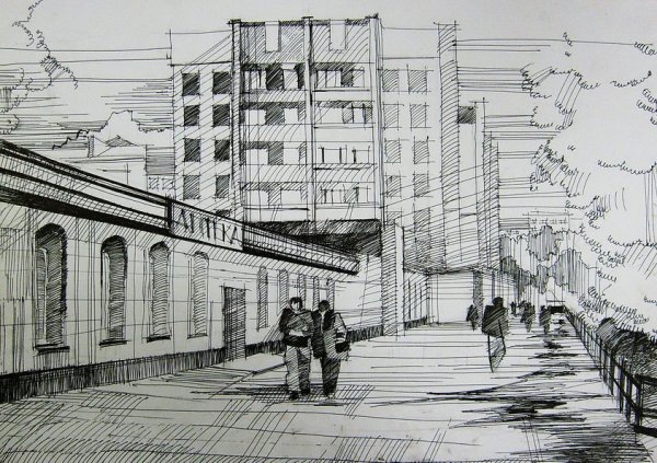 Городской пейзаж карандашом