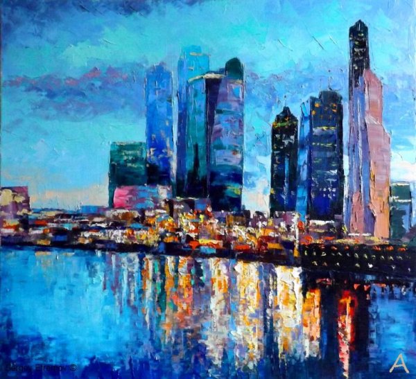 Ночной город живопись мастихином