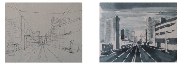 Линейная перспектива городской пейзаж