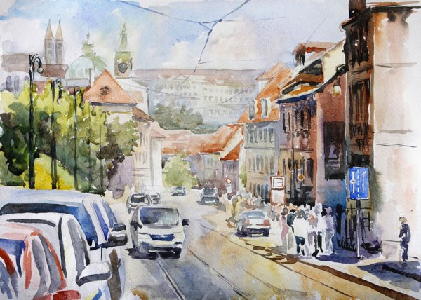 Городской пейзаж акварель