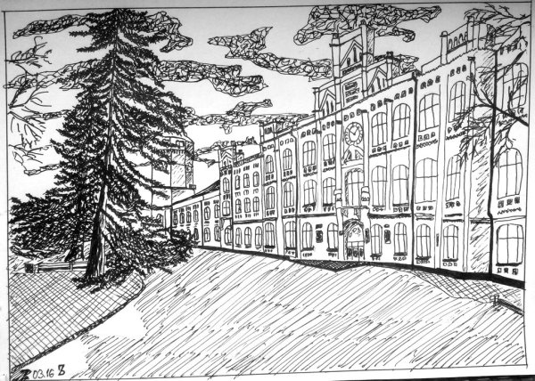 Пейзаж гелевой ручкой