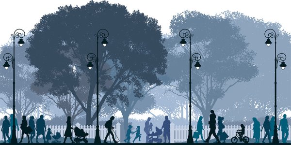 Силуэты людей гуляющих в парке