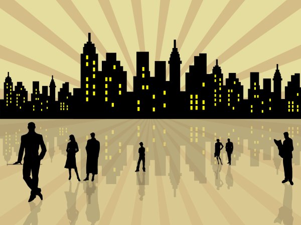Силуэты людей в городе