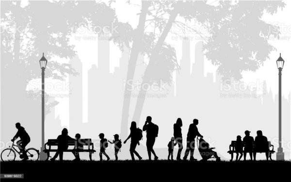 Силуэты людей в парке