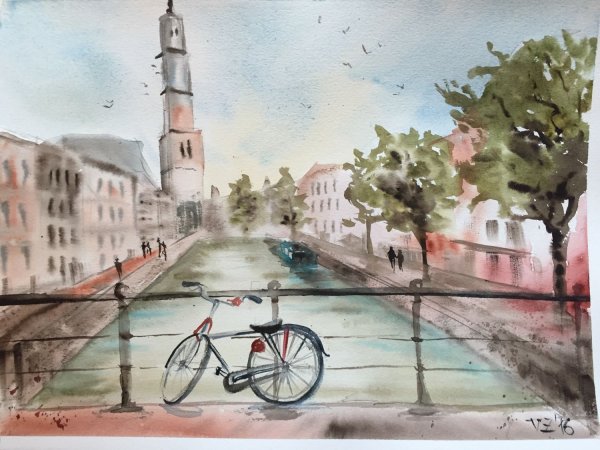 Городской пейзаж акварель