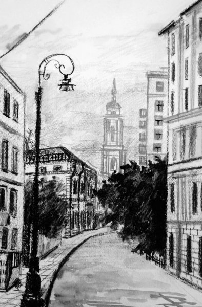 Пейзаж города карандашом