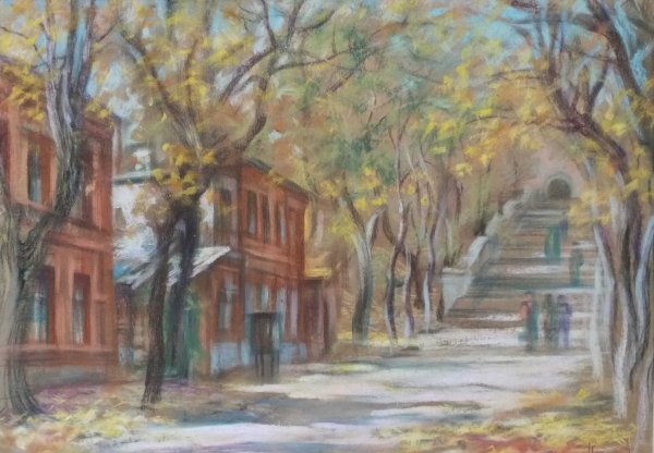 Городской пейзаж со стаффажем станковая