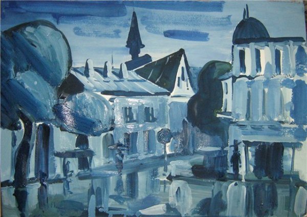 Городской пейзаж со стаффажем Графика