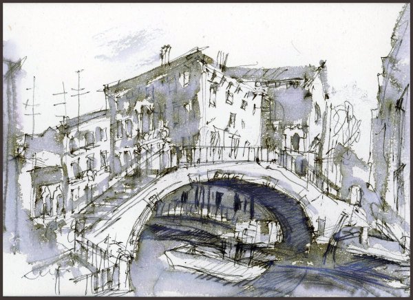 Живописный Этюд части города площадь улица и т.д карандашом