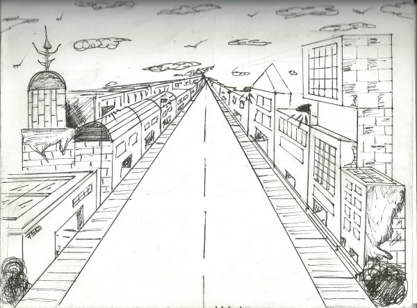 Линейная перспектива с одной точкой схода улица