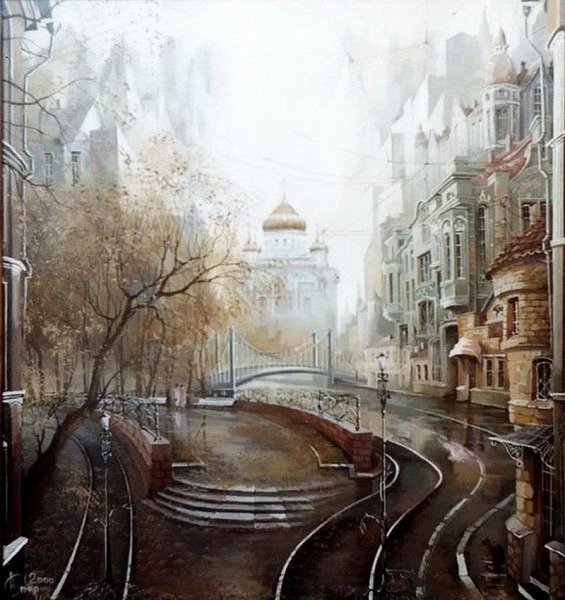 Городской пейзаж на стене