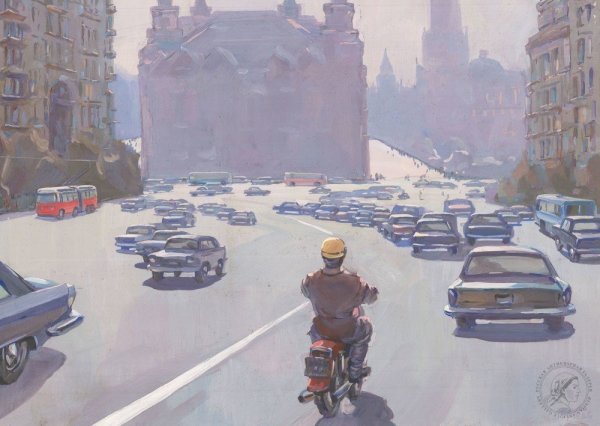 Городской пейзаж цветными карандашами