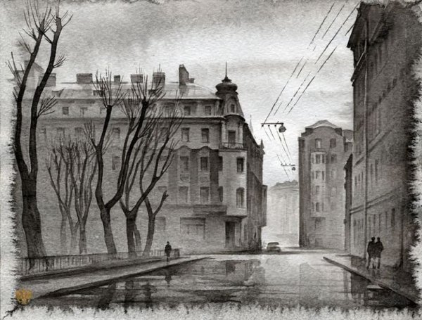 Городской пейзаж черно белый