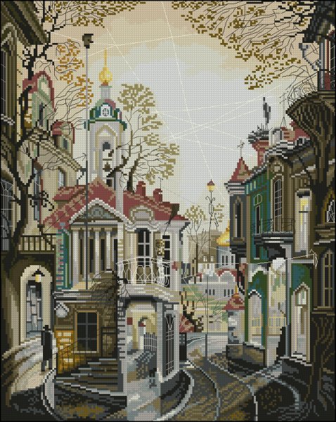 Вышивка городской пейзаж