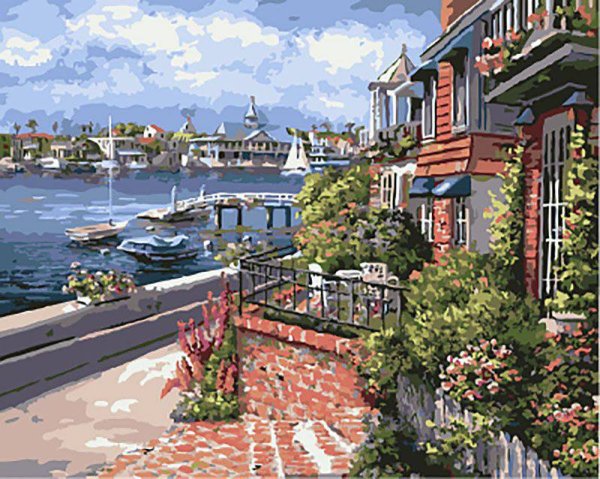 Средиземноморский пейзаж гуашью