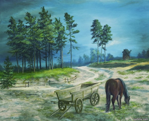 Пейзаж с телегой