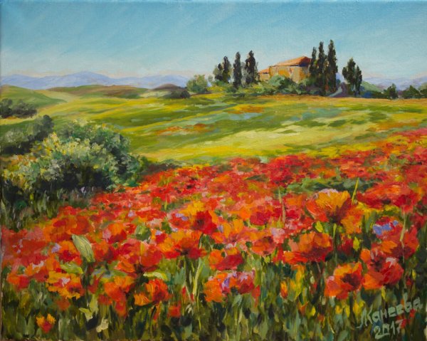 Маковые поля в Крыму живопись