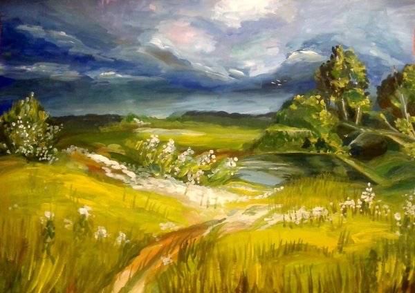 Пейзаж гуашью