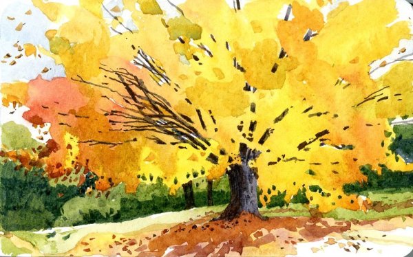 Пейзаж акварелью для детей