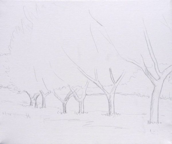 Осенний пейзаж карандашом