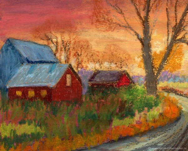 Сельский пейзаж пастелью