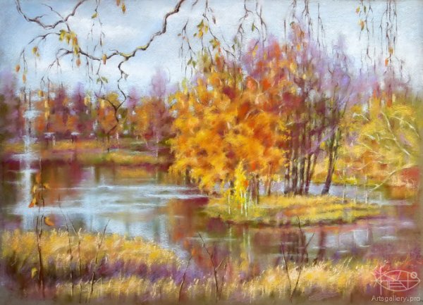 Осенний пейзаж масляной пастелью