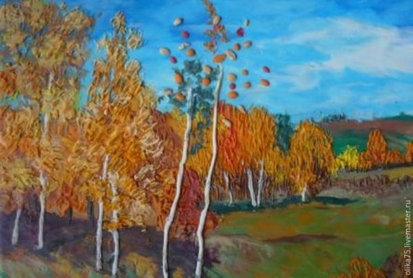 Пластилиновая живопись осенний лес