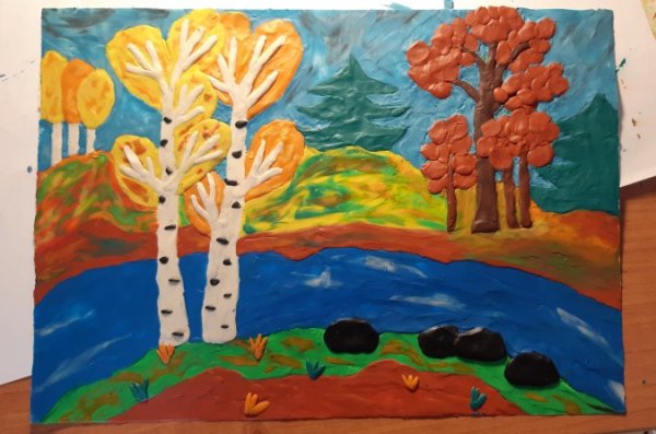 Рисование пластилином осень