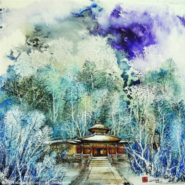 Китай пейзаж акварель