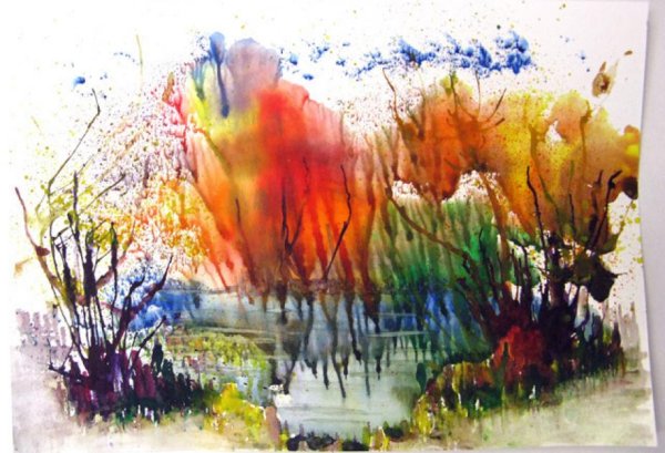 Осенний пейзаж техника монотипия