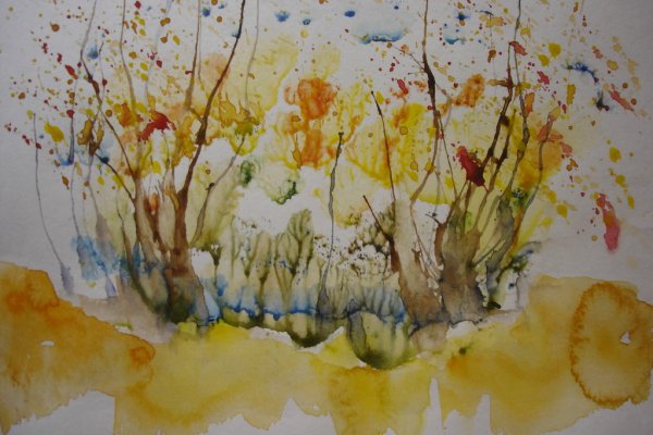 Осенний пейзаж в технике монотипия