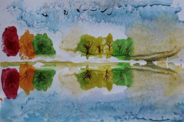 Осенний пейзаж техника монотипия