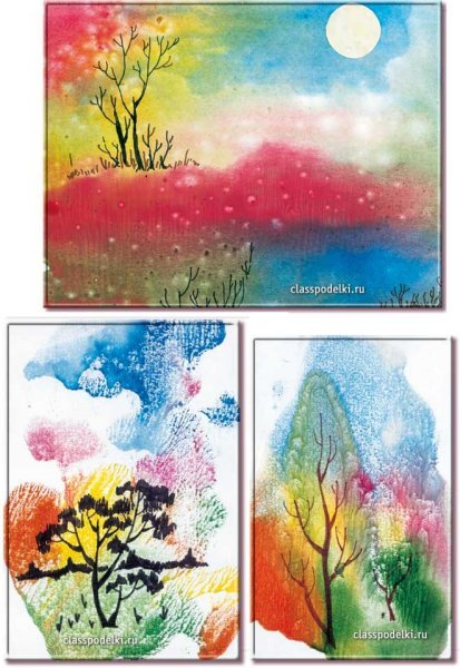 Пейзаж в технике монотипия