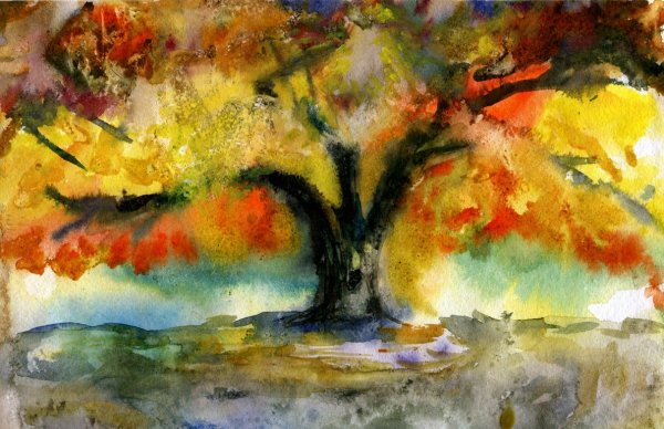 Монотипия пейзаж у озера