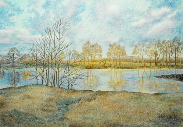 Русский пейзаж цветными карандашами