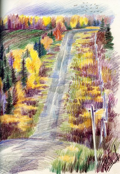 Скетчи природы цветными карандашами