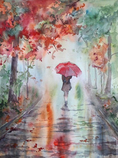 Осенний пейзаж акварелью