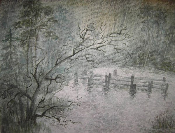 Живопись пейзаж в сером ..... ..