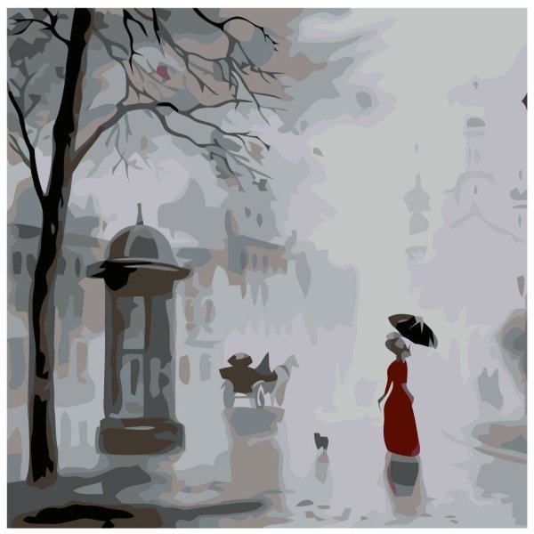 Дождливый осенний пейзаж в графике