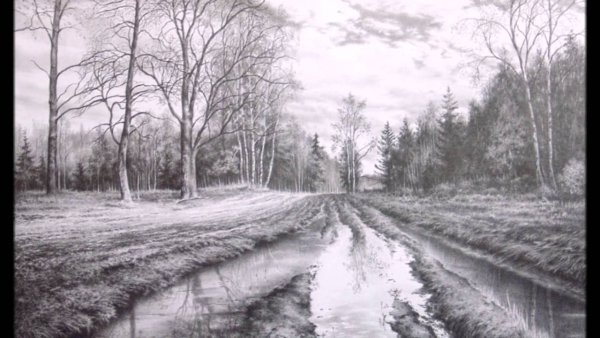 Пейзаж с человеком карандашом лёгкий